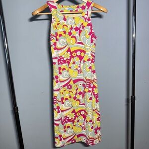 J. McLaughlin Retro Floral Midi Dress in Pink and Yellow